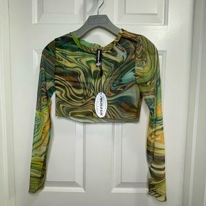 Poster girl Mesh swirl print crop top